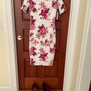 Bisou Bisou Pink and White Floral Midi Dress